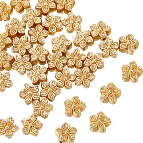 Beebeecraft 1 Box Mit 50 Stück Blumenperlen 18 Karat Vergoldetes Messing Lose Perlen 0.5 mm Loch Blumen Abstandsperlen Lose Perlen Zubehör Für DIY Armband Halsketten Und Schmuckherstellung von Beebeecraft