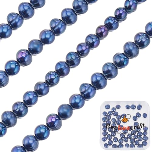 Beebeecraft 1 Box Mit 50 Stück Natürlichen Süßwasser Zuchtperlen Stränge Ovale Preußische Blaue Perlen Lose Perlen 7~8 mm Für Die Schmuckherstellung DIY Halskette Armband Basteln von Beebeecraft