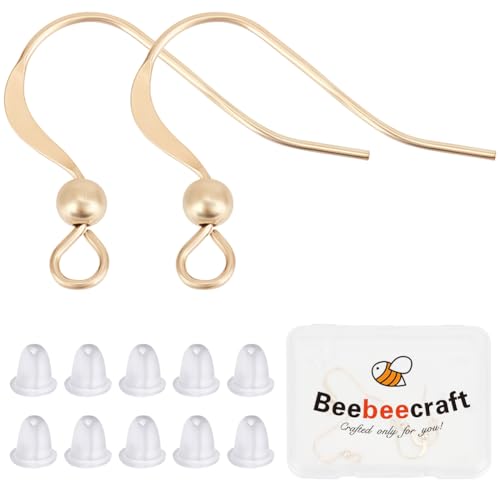 Beebeecraft 1 Box Mit 6 Stück Ohrhaken Ohrdrähten Aus 14 Karat Vergoldetem Messing Mit Schlaufe Und Ohrmuttern Französische Ohrhaken Aus Draht Kugel Ohrhänger Ohrring Beschläge Zur Schmuckherstellung von Beebeecraft