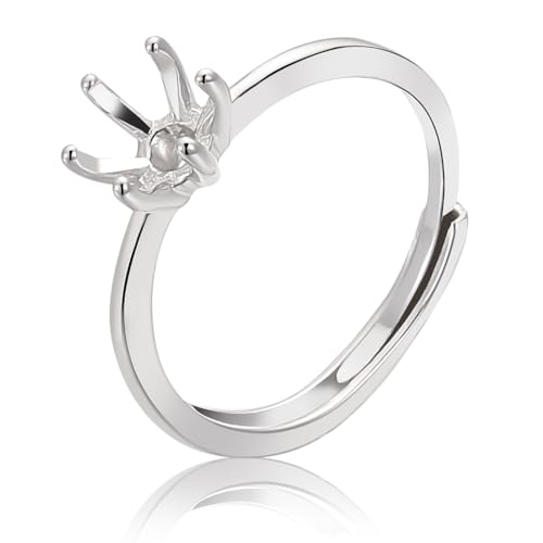 Beebeecraft 1 Box Ringrohlinge Aus Sterlingsilber Verstellbar 6 Krallen Ringfassungen Fingerring Komponenten Mit 5.7 mm Ablage Für Schmuckherstellungs Set Zubehör DIY Bastelarbeiten von Beebeecraft