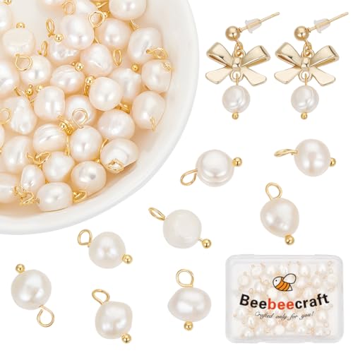 Beebeecraft 1 Box mit 40 ovalen Perlen-Charms, Süßwasser-Zuchtperlen, weiße Anhänger mit goldenem Messing-Kugelkopf für DIY-Armbänder, Halsketten, Schmuckherstellung Beebeecraft 1 Box mit 40 ovalen Perlen-Charms, Süßwasser-Zuchtperlen, weiße Anhänger mit goldenem Messing-Kugelkopf für DIY-Armbänder, Halsketten, Schmuckherstellung von Beebeecraft