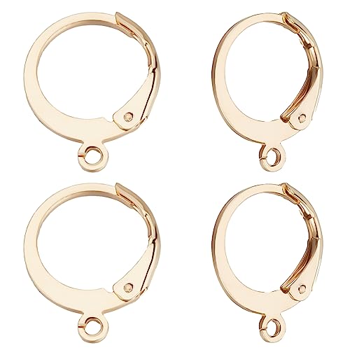 Beebeecraft 1 Box 100 Stück Runde Ohrringhaken 24K Gold-Plated French Leverback Earrings Accessories Hoop Earring with Ear Hooks for DIY Jewellery Making (12x14,5mm) von Beebeecraft