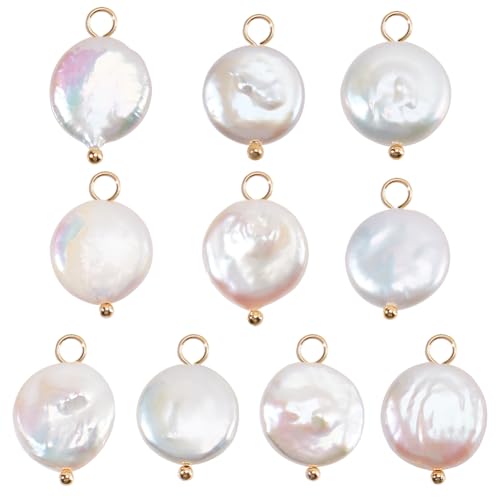 Beebeecraft 1 Schachtel 10 Stück Perlenanhänger Natürliche Barocke Kultivierte Süßwasser Keshi Oval Ball Perlenanhänger Blumenweiß mit Schlaufen für DIY Armband Halskette Schmuckherstellung von Beebeecraft