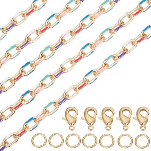 Beebeecraft 1 Yard Bunte Emaille Kette Vergoldete Aluminium Büroklammer Gliederkette Für DIY Halsketten Armbänder Schmuckherstellungszubehör von Beebeecraft