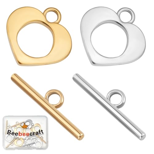 Beebeecraft 10 Set 2 Farben Herz Knebelverschluss 18K Vergoldet 304 Edelstahl OT Love Heart Connector Ring Bar Verschluss Zur Schmuckherstellung von Beebeecraft