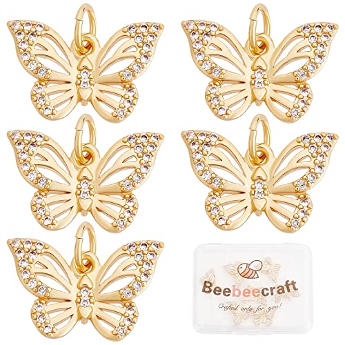 Beebeecraft 10 Stück/Schachtel Schmetterlings Charms 18 Karat Vergoldet Kubikzirkon Tier-Anhänger Mit Biegering Für Schmuckherstellung, Armband Halsband Halskette Ohrring von Beebeecraft