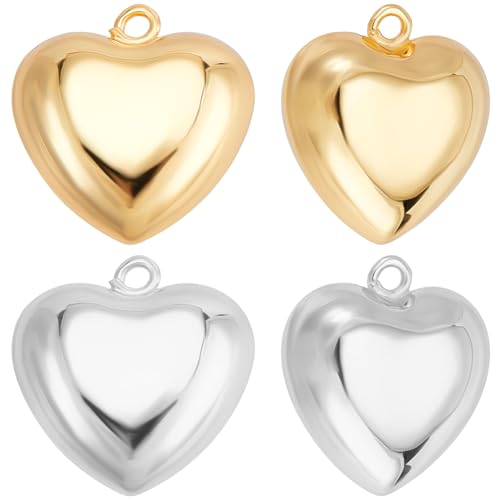 Beebeecraft 10 Stück 2 Farben Puffy Herz Charms 18K Gold & 925 Sterling Silber Plattiert Baumeln Liebeszauber Für Die Schmuckherstellung Anhänger Halskette Ohrring Valentinstag von Beebeecraft