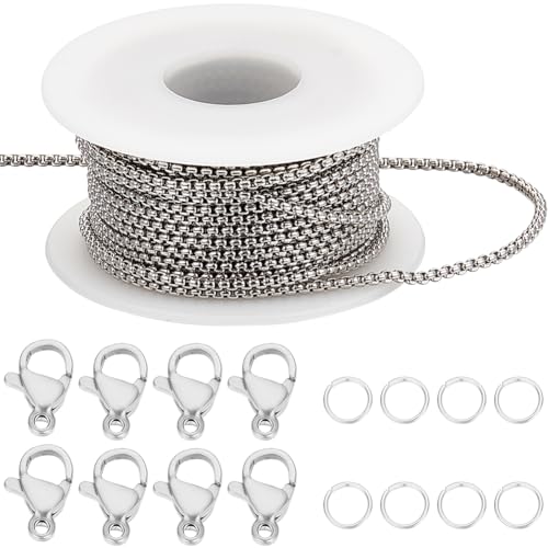 Beebeecraft 10 m Lange Quadratische Gliederkette Zum Herstellen von 304 Edelstahl Silber Box Kettengliedern Für Die DIY Herstellung von Armbändern Halsketten Und Schmuck von Beebeecraft