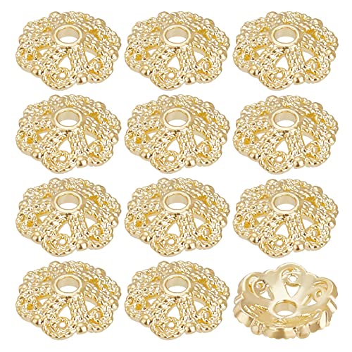 Beebeecraft 100 Stück/Box Spacer Beads Caps 14 Karat Vergoldetes Messing Filigrane Perlenkappen 6 Blütenblatt-Endkappen Für Armbänder, Halsketten, DIY Schmuckherstellung, Bastelbedarf von Beebeecraft