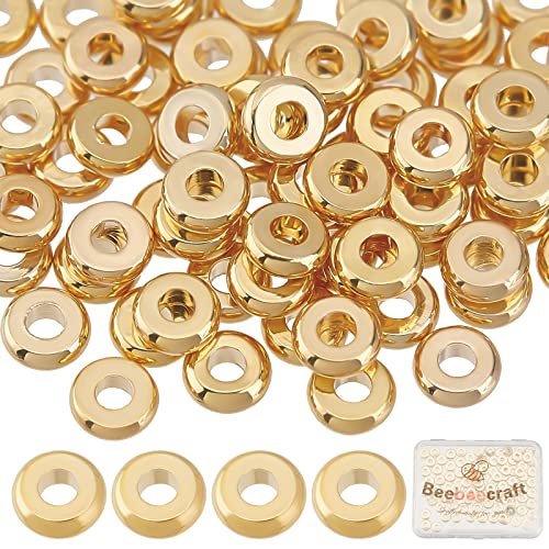 Beebeecraft 100 Stück/Schachtel Flache Runde Abstandsperlen 18 Karat Vergoldete Scheibe Lose 4 mm Schmuckherstellung Perlen Für DIY Armband Ohrring Halskette von Beebeecraft