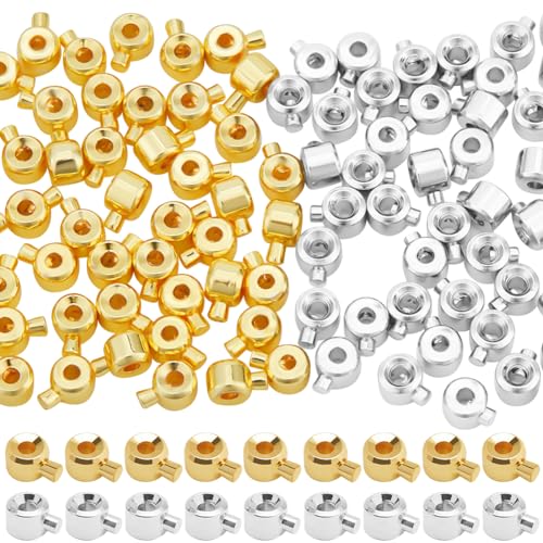 Beebeecraft 100 Stück 18 Karat Vergoldete Messing-Quetschperlen, Charms, Gold/Silber, Lose Rondell-Abstandshalterperlen, 4.5x3.5 mm, Metallperlen-Befunde Für Die DIY-Schmuckherstellung von Beebeecraft