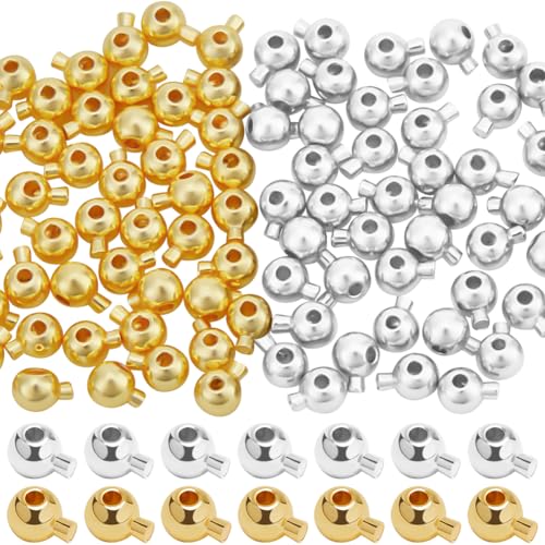 Beebeecraft 100 Stück 18 Karat Vergoldete Messing-Quetschperlen, Metall-Abstandshalterperlen, Unregelmäßige Form, Abstandsstopper-Perlen, 3.5x5 mm Für Die Herstellung von DIY-Halsketten Und Armbändern von Beebeecraft