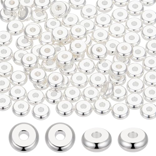 Beebeecraft 100 Stück flache runde Abstandshalter-Perlen aus Edelstahl, 6 mm, Metall, flache Scheiben, Abstandshalter, lose Schmuckherstellung, Perlen für Armbänder, DIY, Halsketten, Schmuckhandwerk von Beebeecraft