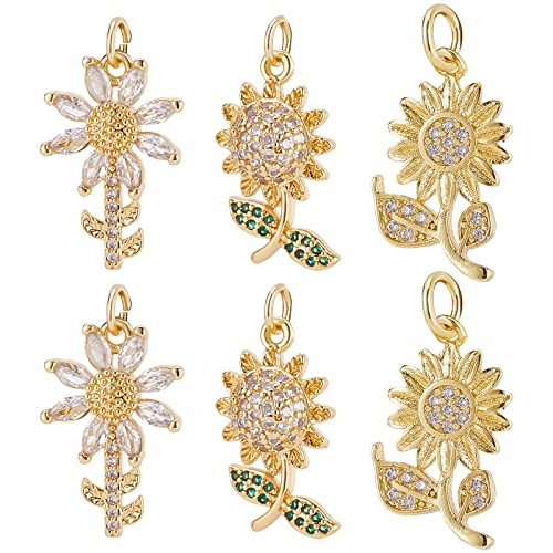 Beebeecraft 12 Stück/Box 3 Stil Zirkonia Sonnenblume Charms 18 Karat Vergoldetes Messing Blumen Charms Mit Biegering Für DIY Schmuck Ohrringe Halskette Armband Finding von Beebeecraft