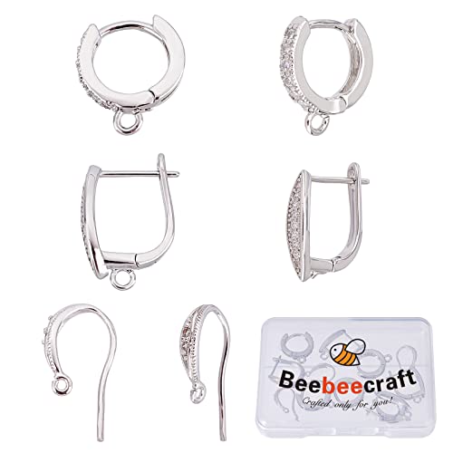 Beebeecraft 12 Stück 3 Stil platinierte Zirkonia Creolen Französische Creolen Huggie Ohrstecker Komponente Erkenntnisse zum Anhängen von Charms Schmuckherstellung von Beebeecraft