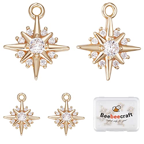 Beebeecraft 14 Stück Stern-Charms 14 Karat Vergoldet Mikro-Pavé-Zirkonia-Charms Nordstern-Anhänger-Charms Für DIY Halskette Ohrringe Hochzeitstag Sommerparty Schmuckherstellung von Beebeecraft