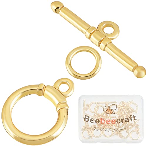 Beebeecraft 15 Sets 18 Karat Vergoldete Knebel Schmuckverschlüsse Verbindungsstücke Runde Ring Knebel T Stab Verschlüsse Für Halsketten Armband Ohrring Herstellung, 15x12 mm von Beebeecraft