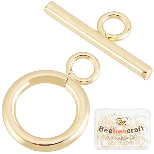 Beebeecraft 15 Sets 18 Karat Vergoldete Knebel Schmuckverschlüsse Verbindungsstücke Runde Ring Knebel T Stab Verschlüsse Für Halsketten Armband Ohrring Herstellung 18x13 mm von Beebeecraft