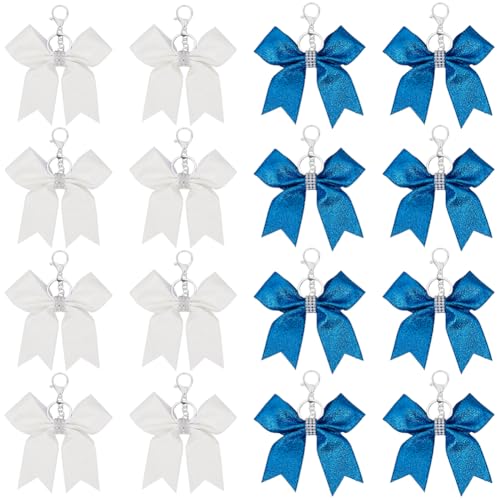 Beebeecraft 16 Stück 2 Farben Cheer Bow Schlüsselanhänger Weißer Schleife Schlüsselanhänger Kunstleder Mit Legierungsbeschlägen Und Strass Blauer Schleife Schlüsselanhänger Charms Für Schlüsselan von Beebeecraft