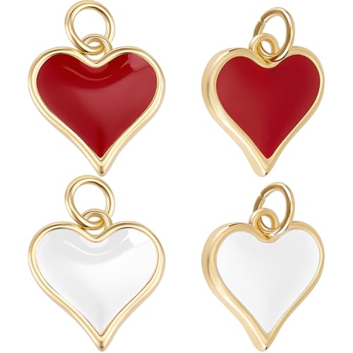 Beebeecraft 1Box 10 Stück Herzanhänger 18K Vergoldetes Messing Emaille Valentinstagsanhänger Liebesperlen Mit Biegeringen Für Die Schmuckherstellung DIY Basteln Muttertagsgeschenke (Rot Weiß) von Beebeecraft