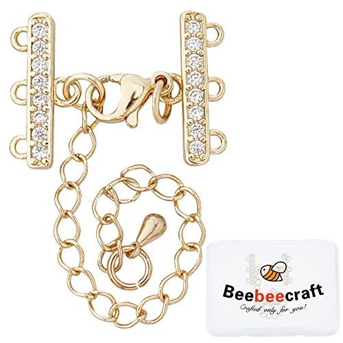 Beebeecraft 2 Sets 18K Gold Plated Multi Strand Clasps with Lobster Clasps Adjustable Chain Connector Set Cubic Zirconia 3 Strand Clasps Chain Extender for DIY Necklaces Bracelets Jewelry Making von Beebeecraft