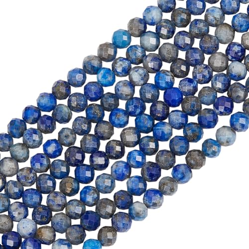 Beebeecraft 2 Stränge 240 Stück Lapps Lazily Perlen 3 mm Natürlicher Kristallstein Blau Rund Facettiert Mikroschliff Lose Abstandsperlen Charms Für DIY Schmuckherstellung Bastelbedarf von Beebeecraft