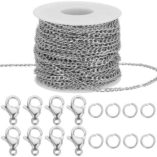 Beebeecraft 20 m Figarokette, Schmuckherstellungs-Set mit Biegering und Karabinerverschluss, 304 Edelstahl, ovale Verbindungsketten für Schmuck, Halsketten, Armbänder, Bastelarbeiten von Beebeecraft