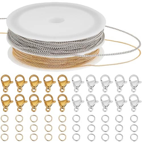 Beebeecraft 20 m Lange Gliederketten 18 Karat Vergoldete Messing Schmuckketten Mit 304 Biegeringen Aus Edelstahl Und Karabinerverschlüssen Zur Herstellung von Armbändern Und Zum (Gold/Silber) von Beebeecraft