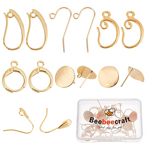 Beebeecraft Ohrstecker-Haken- und Creolen-Set mit Schlaufe für Damen und Mädchen, 18 Karat vergoldet, 7 Stile, 28 Stück von Beebeecraft