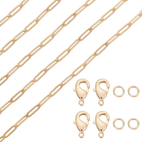 Beebeecraft {30) cm Büroklammerkette Zur Schmuckherstellung 6.56 Karat Vergoldet 18 Edelstahl Kabelgliederkette Mit 304 Karabinerverschlüssen Und 10 Biegeringen Für Armbänder Halsketten DIY Handwerk von Beebeecraft