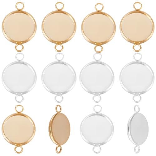 Beebeecraft 30 Stück 12mm Cabochon Anschlussfassungen Gold 24 Karat Gold Und Sterling Silber Plattiert Edelstahl Flache Runde Leere Lünetten Anhängerschalen Zur Herstellung von DIY Schmuck von Beebeecraft