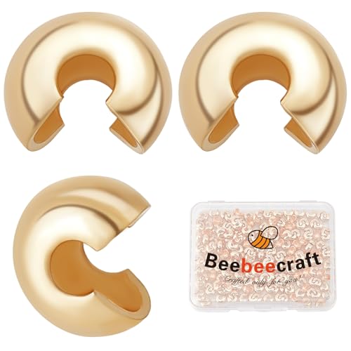 Beebeecraft Quetschperlen, 18 Karat vergoldet, Messing, halbrund, offen, Knotenabdeckungen, Kappen, 3,5 x 4 x 2 mm, für DIY-Schmuckherstellung, 300 Stück/Box von Beebeecraft