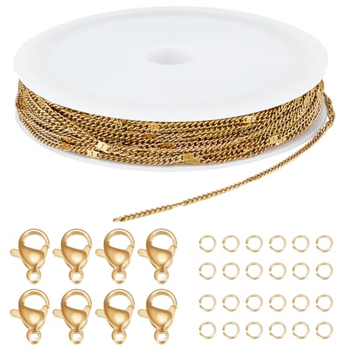 Beebeecraft 32.8 Fuß/10 m Panzerkettenrolle 18 Karat Vergoldetes Edelstahl Bastelkabel 2 x 1.5 x 0.2mm Gliederketten Verbindungssets Für Die Schmuckherstellung Armband Und Halskettenzubehör DIY von Beebeecraft