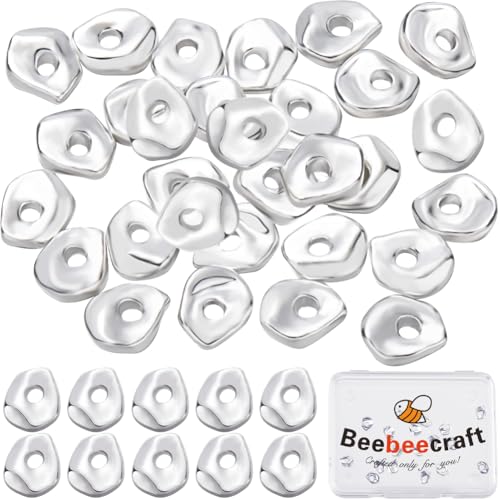 Beebeecraft 40 Stück Nugget-Abstandshalterperlen, 925 Sterling-Silber-Plattiertes Messing, Unregelmäßig Gedrehte Perlen, Schmuckherstellung, Perlenzubehör Für Halsketten Und Armbänder von Beebeecraft