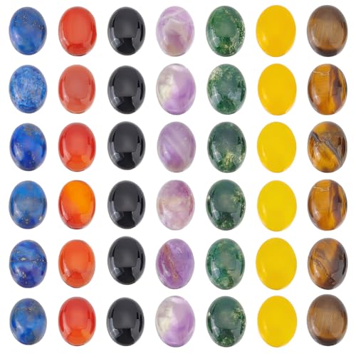 Beebeecraft 42 Stück 7 Stile Chakra Stein Cabochons Natürliche Edelsteine Flache Rückseite Polierte Ovale Cabochon Perlen Für Die Schmuckherstellung DIY Armband Halskette Ohrringe Basteln von Beebeecraft