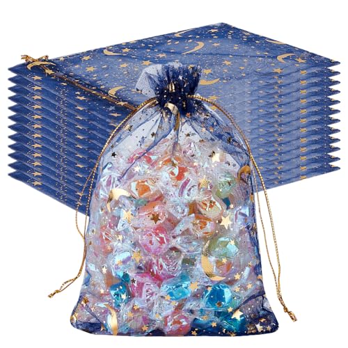 Beebeecraft 50 Organzabeutel Mit Goldener Prägung Sternen Marineblau Netzbeutel Mit Kordelzug Rechteckig Für Süßigkeiten Geschenke Aufbewahrung Geschenkbeutel Für Weihnachten HochzeitValentinstag von Beebeecraft