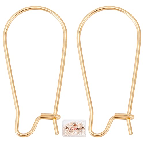 Beebeecraft 50Pcs/Box Ohrhaken Ohrringe Fischhaken 18K vergoldetes Gold U-Form Ohrringband 10.5x25mm für Die Schmuckherstellung von Beebeecraft