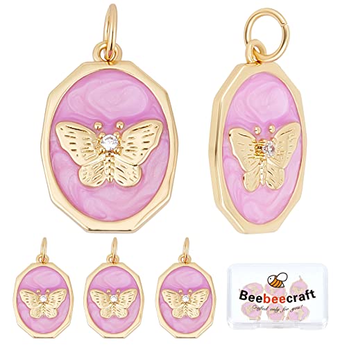 Beebeecraft 6 Stück/Box 18 Karat Vergoldete Schmetterlings-Charms Lila Emaille-Tier-Charms-Anhänger Mit Biegering Für Die Schmuckherstellung, Armband, Halsband, Halskette, Ohrring von Beebeecraft