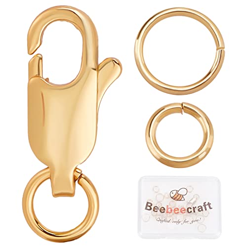 Beebeecraft 6 Stück 18 Karat Vergoldeter Schmuck Karabinerverschluss 0.45x0.23Zoll,(12x6) cm Karabinerverschluss Mit Offenem Biegering Für Armbänder Halskette von Beebeecraft