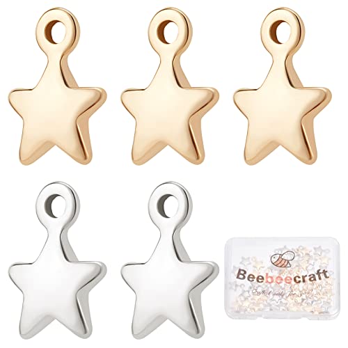 Beebeecraft 60 Stück 2 Farben Mini-Stern-Charms, Vergoldet Und Platiniert, Stern-Anhänger Zum Basteln von Schmuck von Beebeecraft