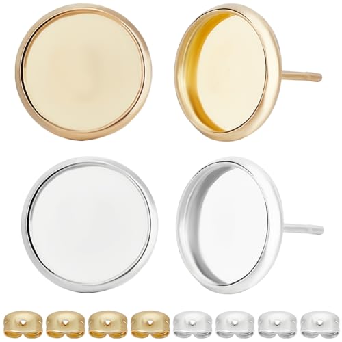 Beebeecraft 60 Stück Cabochon Ohrstecker In 2 Farben 18 Karat Gold Und 925 Sterling Silber Plattiert 304 Edelstahl Flach Rund 10mm Ohrstecker Lünette Rohlinge Mit 60 Schmetterlings von Beebeecraft