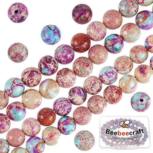 Beebeecraft 62Pcs lila Jaspis Perlen kaiserlichen Meer Sediment natürlichen Edelstein Perlen 6MM Bunte Runde Stein Perlen für Schmuck Machen von Beebeecraft