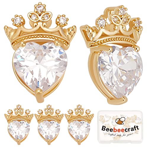 Beebeecraft 8 Stück/Box Zirkonia Herz Charms 18 Karat Vergoldetes Messing Krone Herz Anhänger Für Valentinstag DIY Ohrring Halskette Armband von Beebeecraft