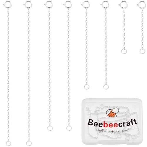 Beebeecraft 8 Stück Halskettenverlängerung 1" 2" 3" 4" rhodiniert 925 Sterling Silber Armband Fußkettchen Kettenverlängerung Zur Schmuckherstellung von Beebeecraft