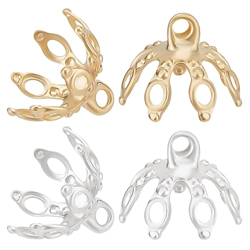 Beebeecraft 80 Stück 2 Farben Blumen Perlenkappen 24 Karat Gold Und 925 Sterlingsilber Vergoldete Perlenkappen-Anhängerbügel Mit Schlaufen Armband Halskette DIY von Beebeecraft