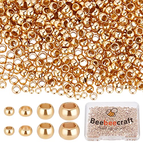 Beebeecraft 1 Box 800Pcs Gold großes Loch Perlen 24K Gold plattiert Runde Ende Spacer Perlen für Armband Schmuck Machen DIY (1,5/2/2,5/3mm) von Beebeecraft