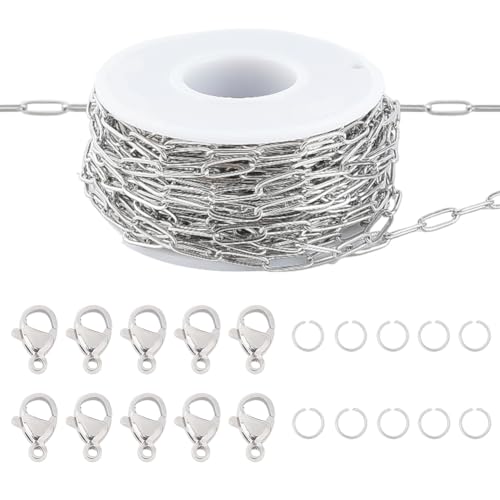 Beebeecraft Büroklammerkette zur Schmuckherstellung, ovale Gliederkette aus 304 Edelstahl, für die Herstellung von Armbändern, Halsketten, mit 80 Biegeringen, 40 Karabinerverschlüssen Beebeecraft Büroklammerkette zur Schmuckherstellung, ovale Gliederkette aus 304 Edelstahl, für die Herstellung von Armbändern, Halsketten, mit 80 Biegeringen, 40 Karabinerverschlüssen von Beebeecraft