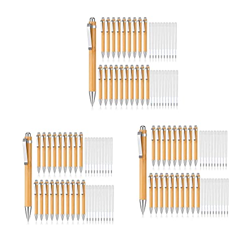 60 Stück Bambus-Kugelschreiber und 60 Stück extra Ersatzminen, schwarze Tinte, 1 mm Bambusstift, einziehbare Holzstifte von Beelooom
