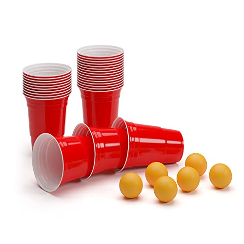 100 Wiederverwendbare Rote Becher, Red Party Beer Pong Cups 16 oz. 473 ml rot inkl. 6 Beer Pong Bälle und Beer Pong Regelwerk von BeerCup-Classics