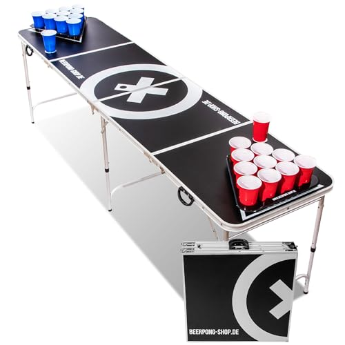 BeerCup Bierpong Tisch, Beer Pong Tisch Set, Bierpongtisch Stabil& Versiegelt, Beerpong, Bier Pong Tisch, 100 Beer Pong Becher, 6 Bälle, Ballhalter, 2 Bier Pong Racks, Beer-Pong-Tisch, 244 x 76 x 61cm von BeerCup-Classics